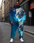 Big & Tall Blue Graphic Hoodie Sweatpants Set for big men view 1