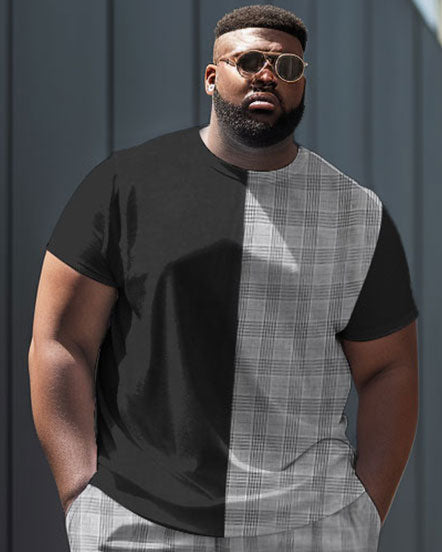 Big & Tall Plaid Streetwear Two-piece Set for big men view 2