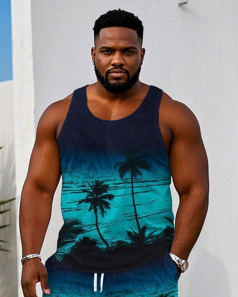 Big & Tall Blue Hawaiian Two-piece Set for big men view 2