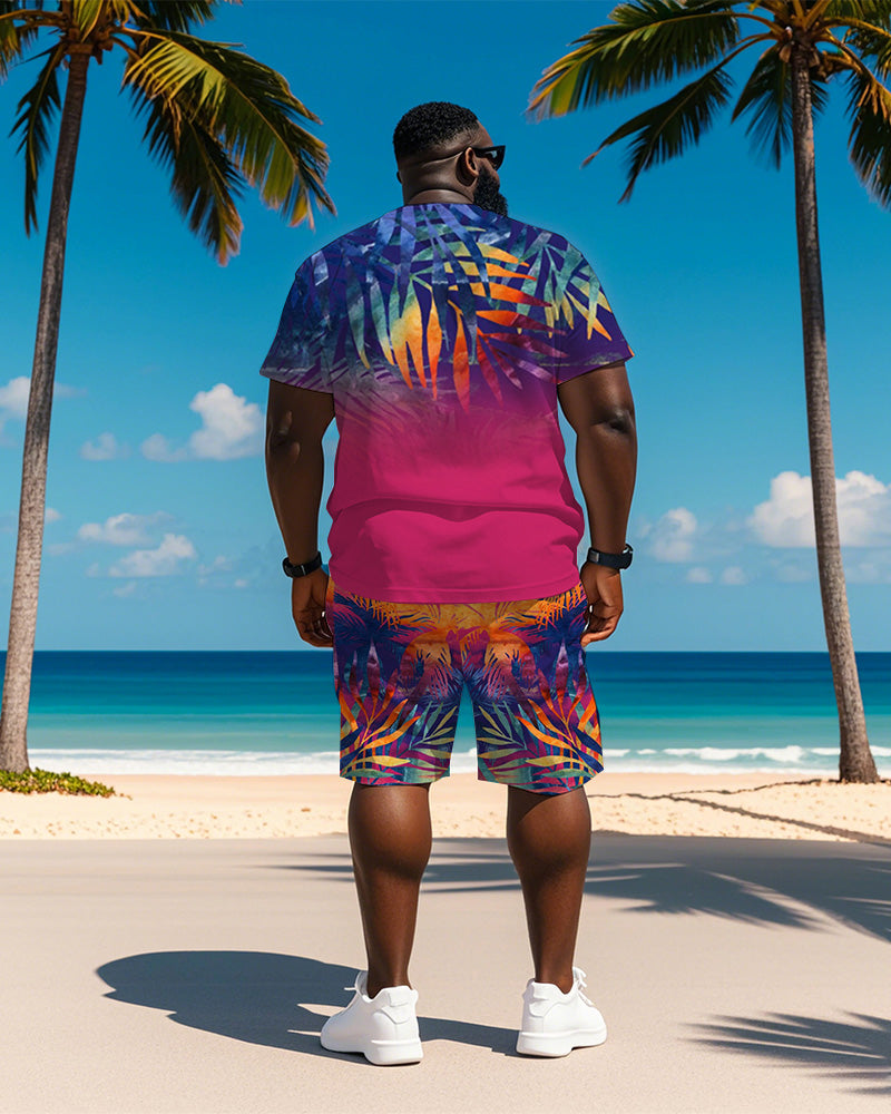 Big & Tall Purple Hawaiian T-Shirt Shorts Set for big men view 4