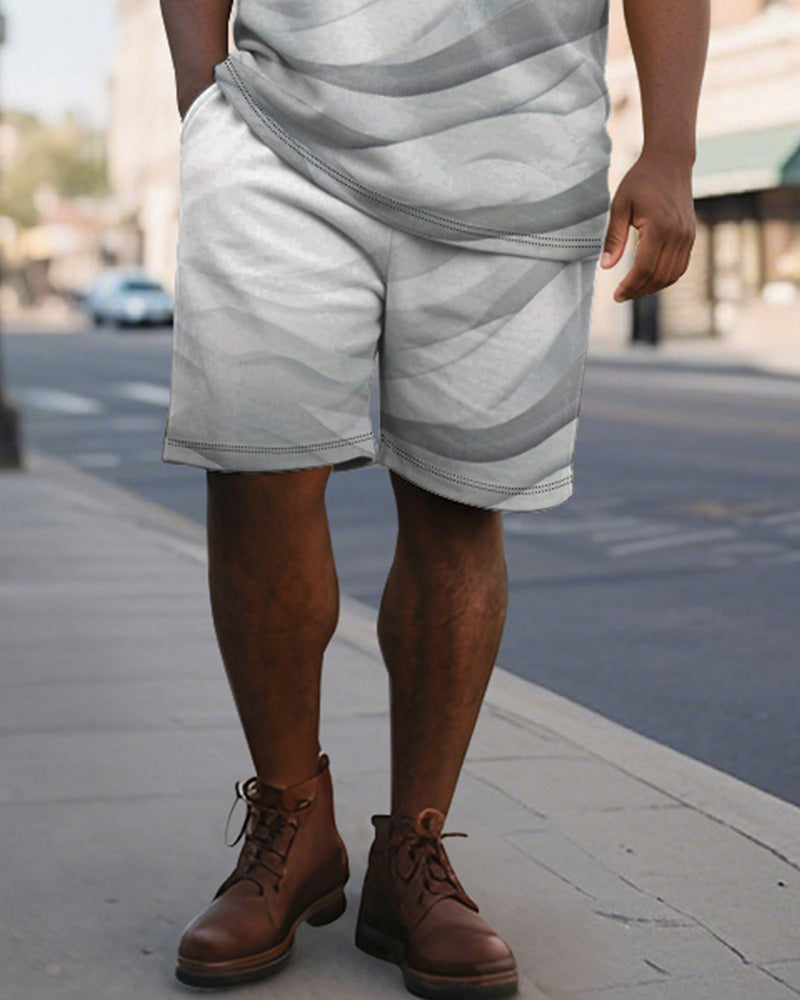 Big & Tall Gray Gradient Graphic Polo Shorts Set for big men view 4