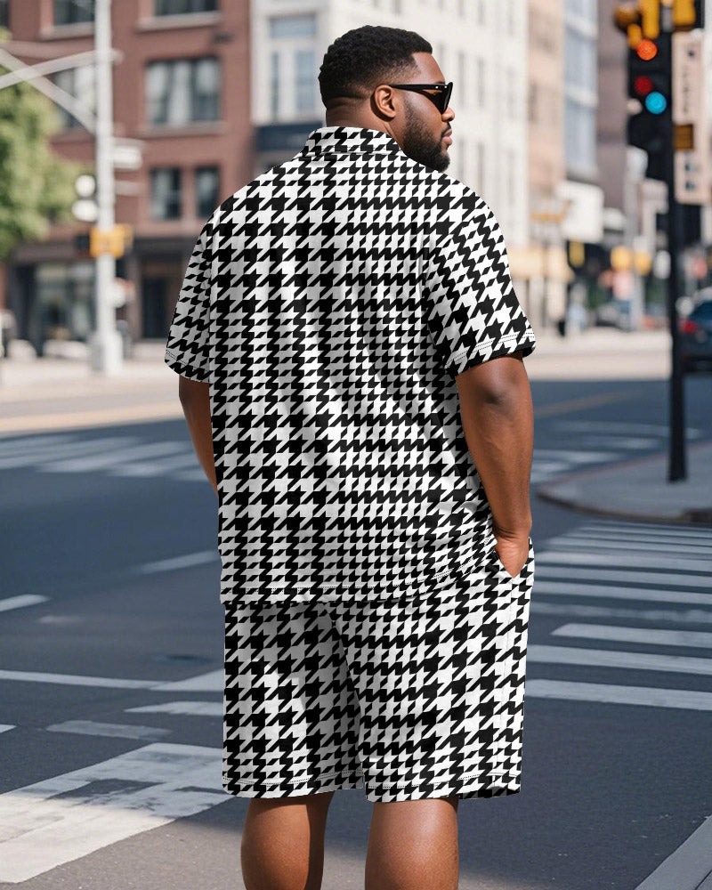 Big & Tall Black Graphic Polo Shorts Set for big men view 5