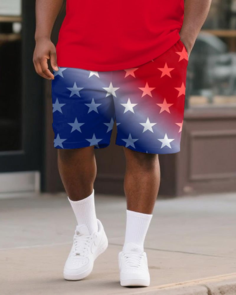 Big & Tall Red Graphic T-Shirt Shorts Set for big men view 3