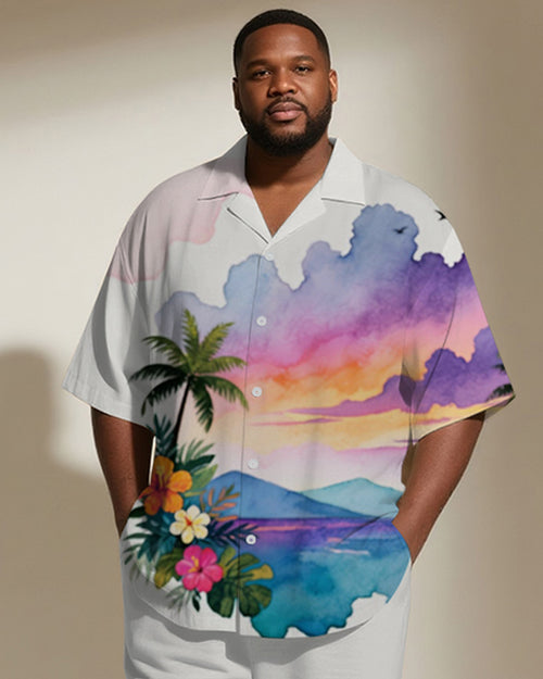 Big & Tall Purple Hawaiian T-Shirt Pants Set for big men view 2