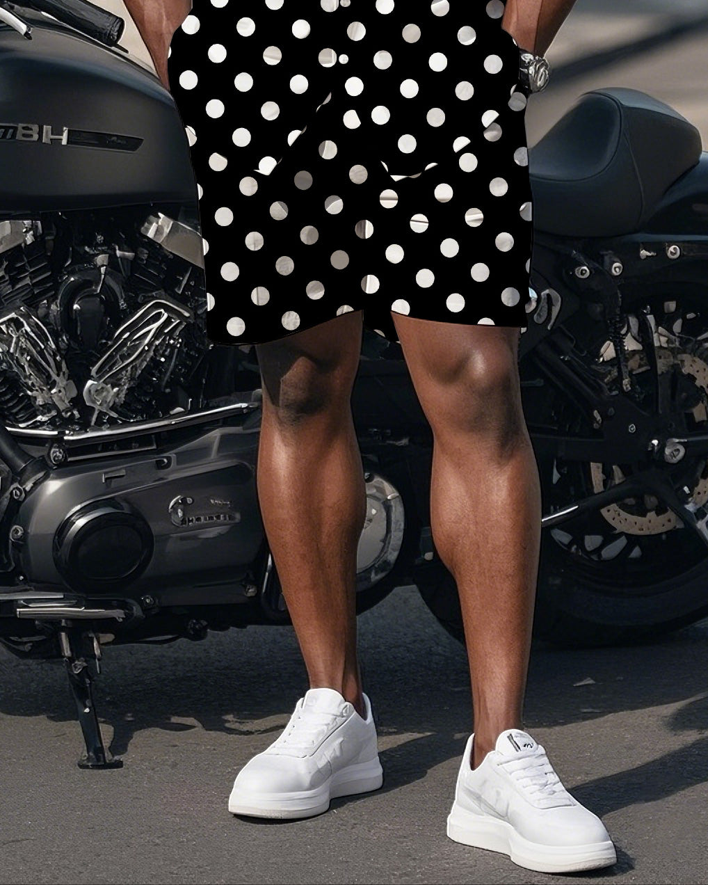 Big & Tall Black White Streetwear T-Shirt Shorts Set for big men view 3