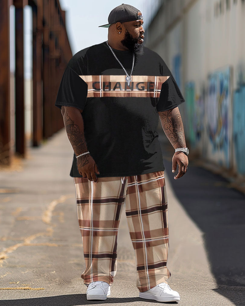 Big & Tall Plaid Streetwear Two-piece Set for big men view 1