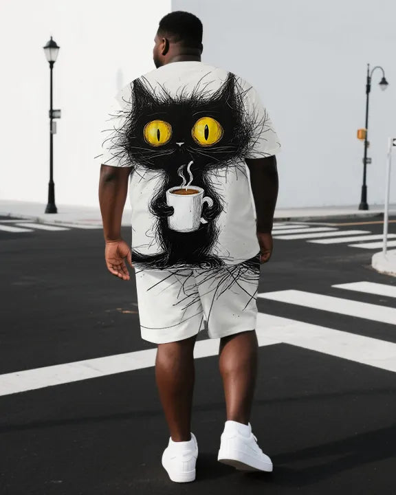 Big & Tall Black Graphic T-Shirt Shorts Set for big men view 1