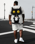 Big & Tall Black Graphic T-Shirt Shorts Set for big men view 1