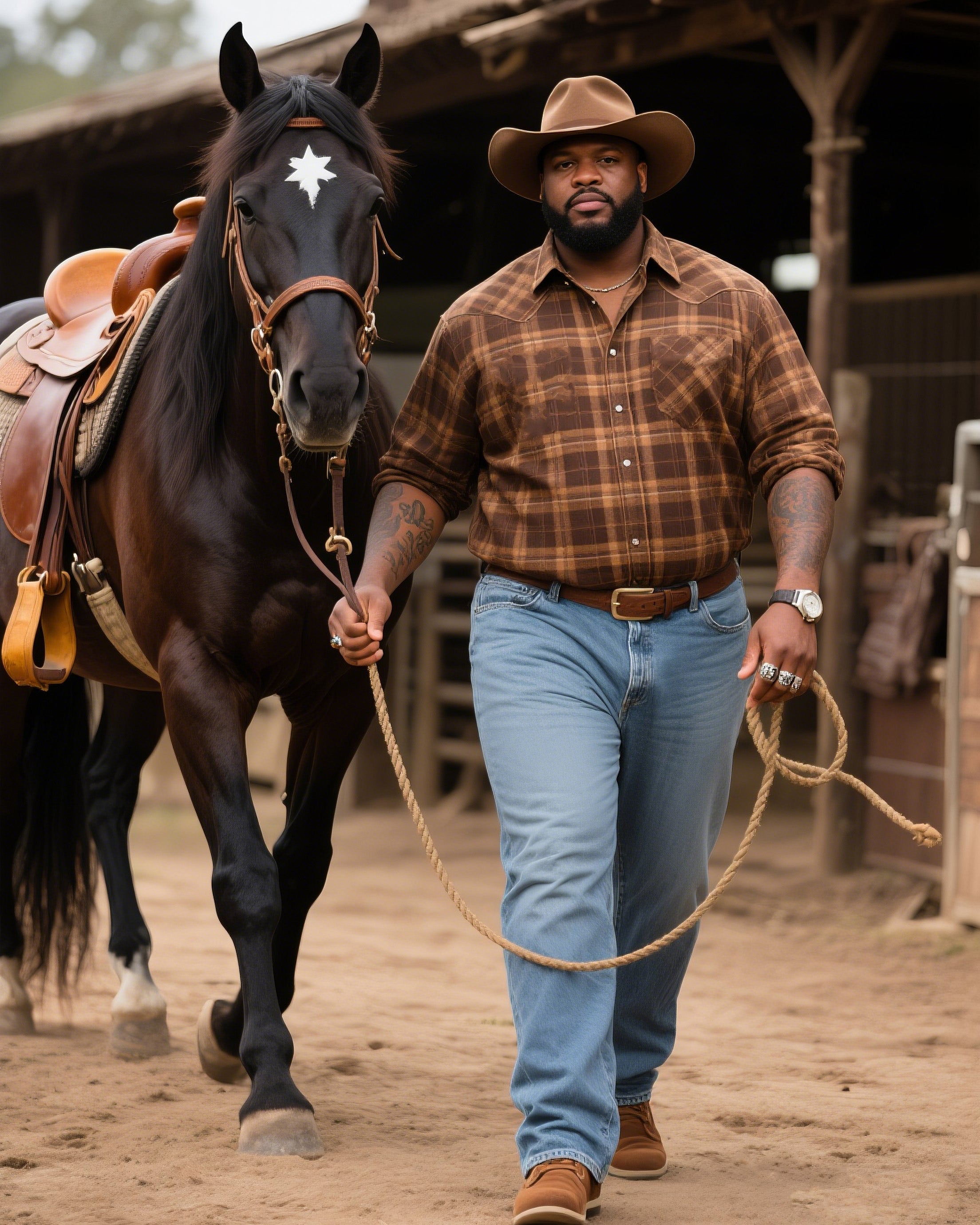 Big & Tall Brown Western Denim Jeans for big men view 1