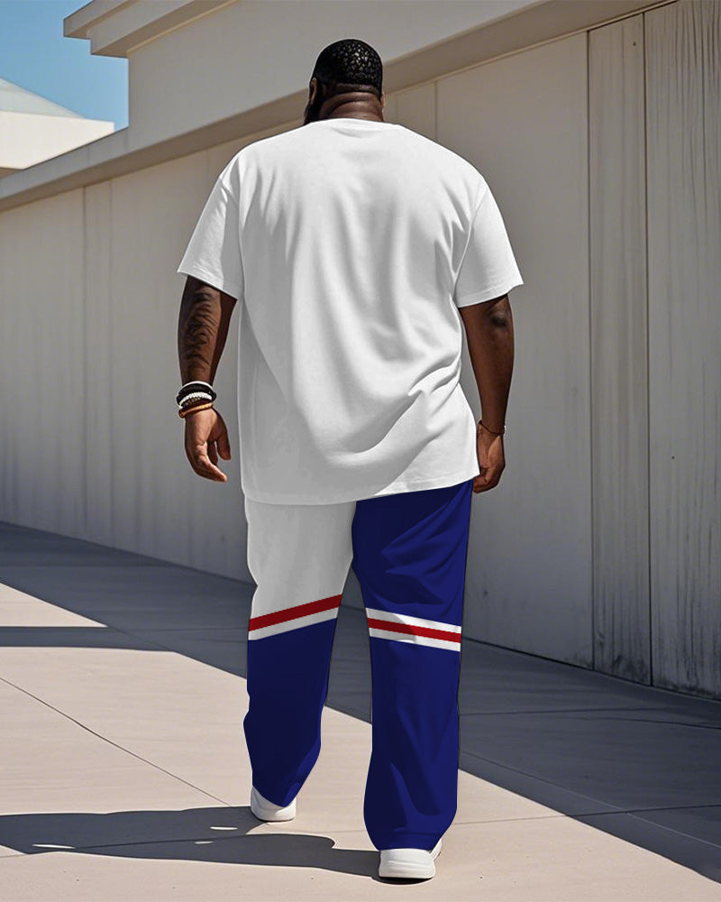 Big & Tall Blue Red Colorblock T-Shirt Pants Set for big men view 4