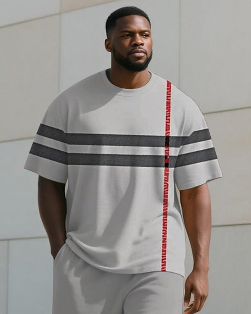 Big & Tall Gray Colorblock Striped T-Shirt Pants Set for big men view 2