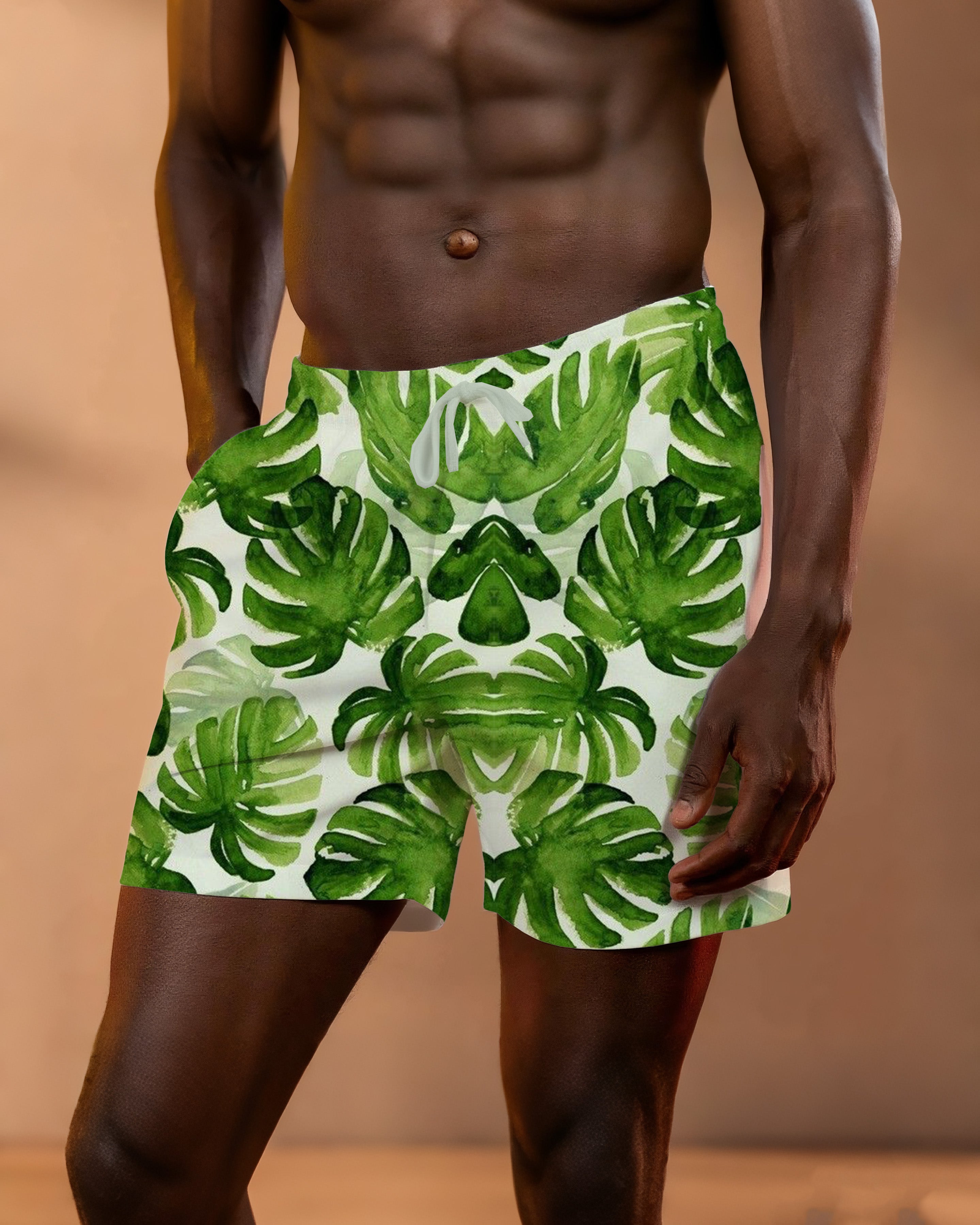 Big & Tall Brown Green Hawaiian Shorts for big men