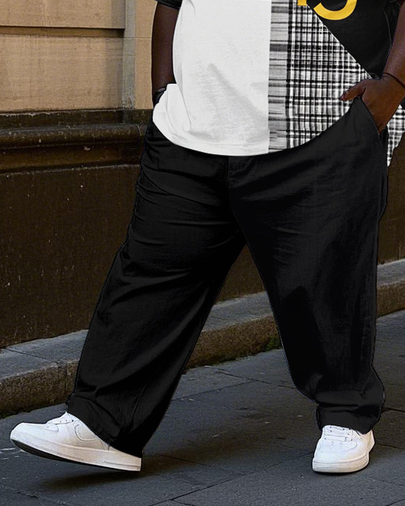 Big & Tall Black Plaid Graphic T-Shirt Pants Set for big men view 4