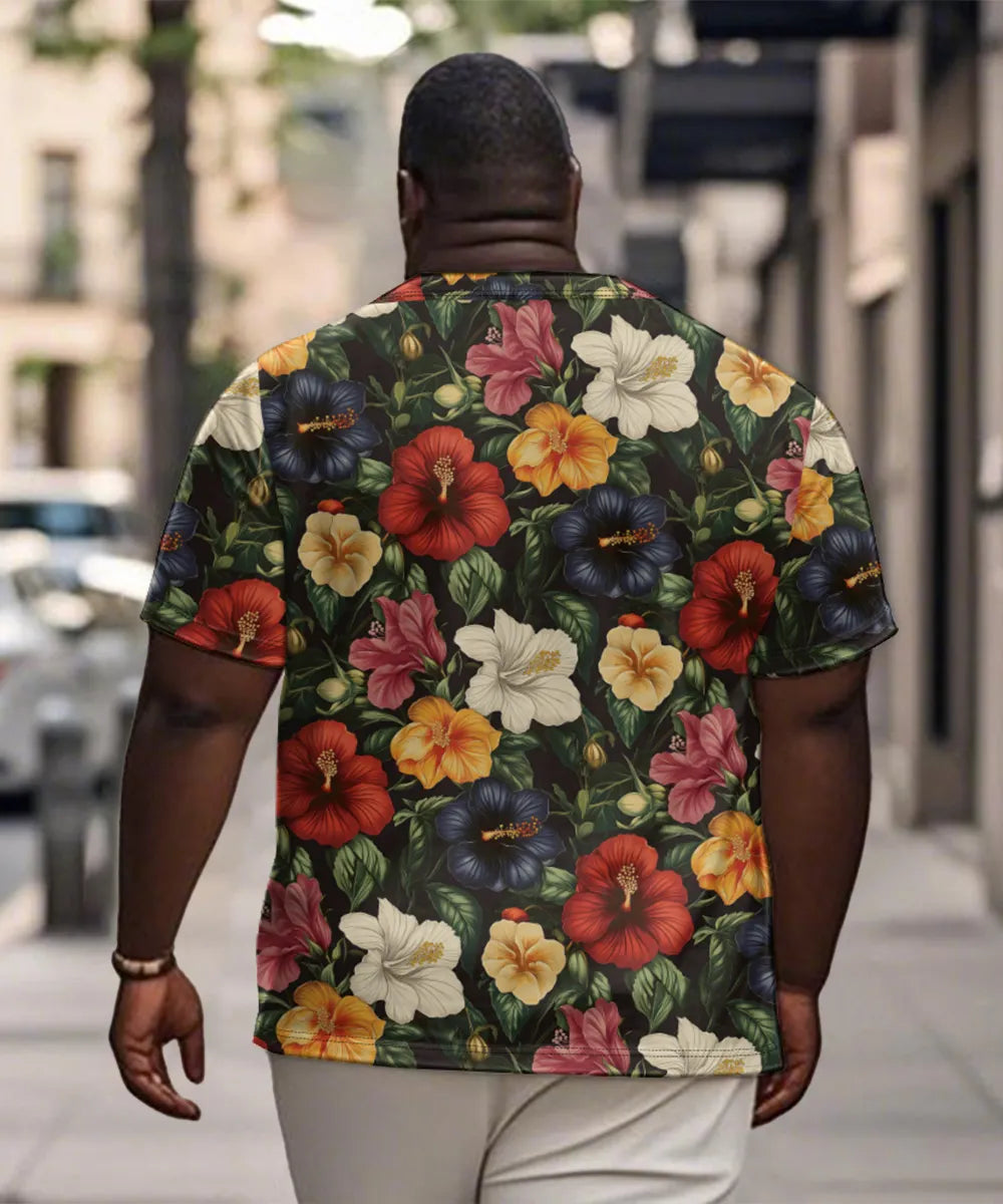 Big & Tall Hawaiian Graphic Floral T-Shirt for big men view 2