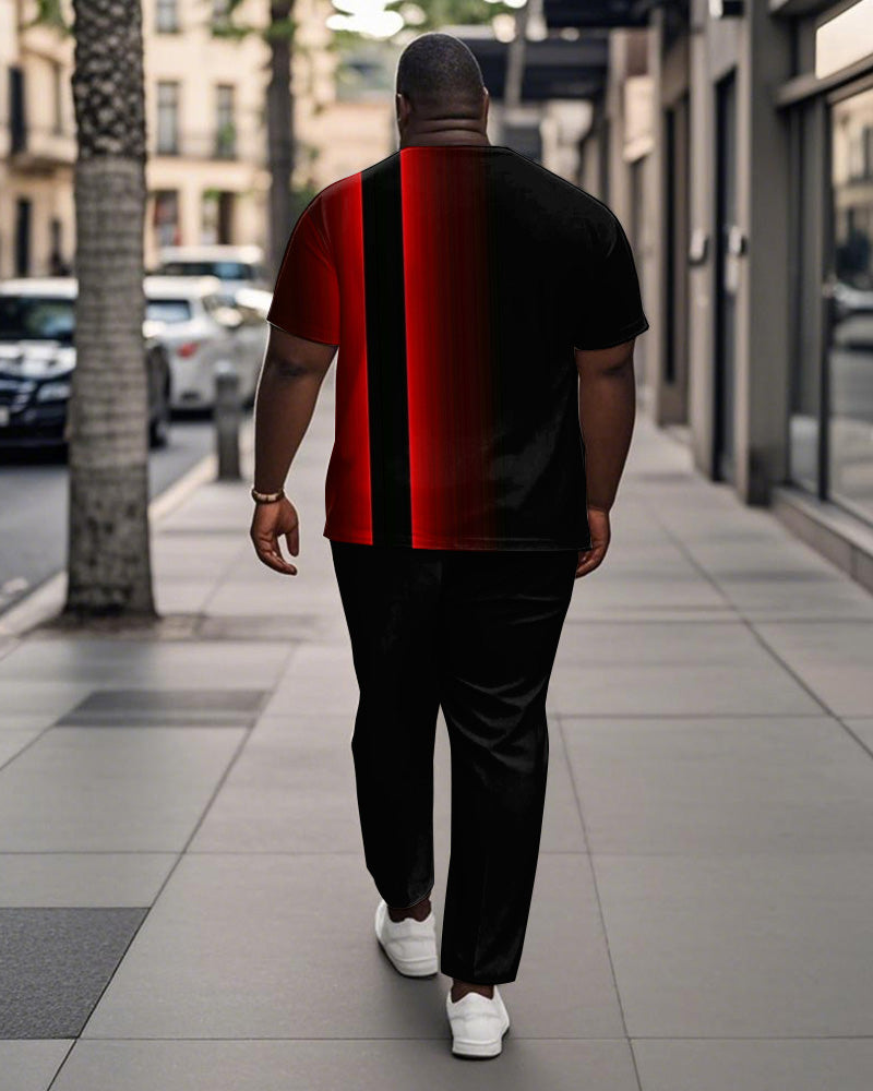 Big & Tall Black Red Colorblock T-Shirt Pants Set for big men view 4