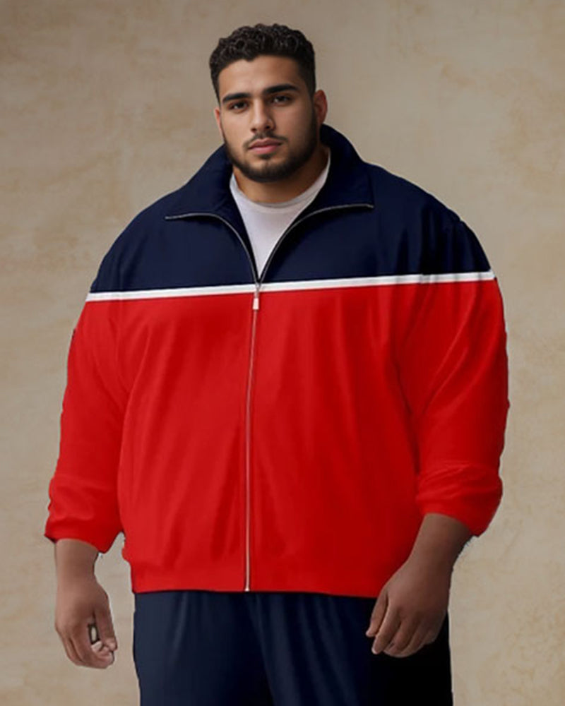 Big & Tall Blue Red Colorblock Shirt Pants Set for big men view 2