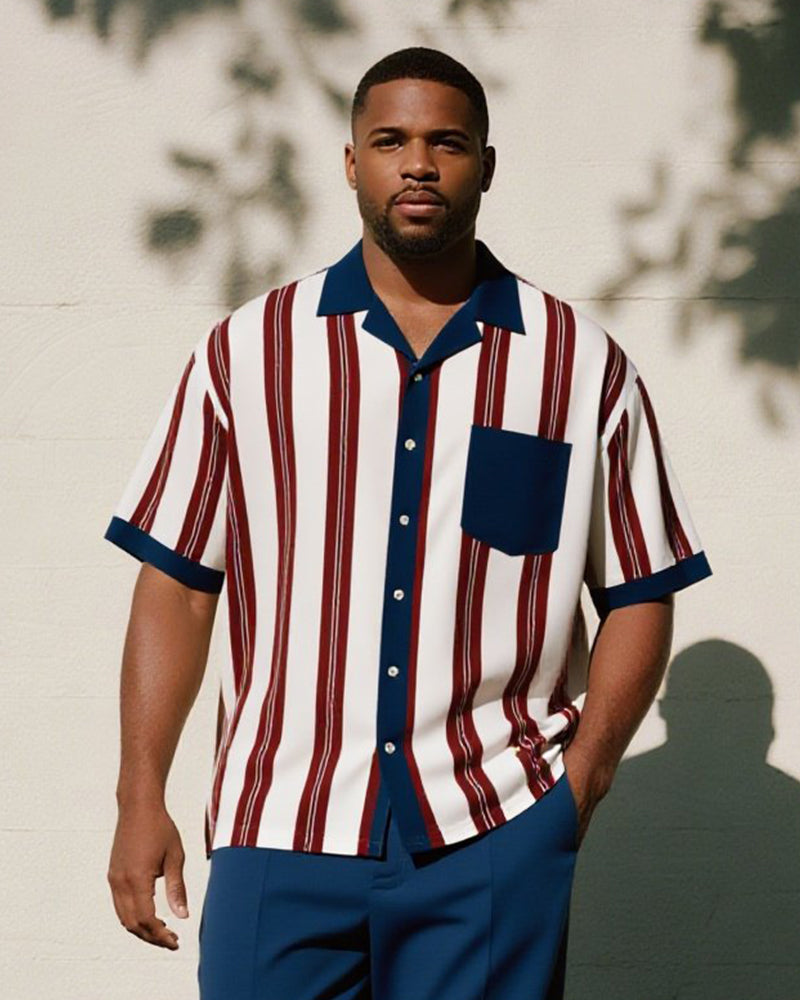 Big & Tall Blue Red Colorblock T-Shirt Pants Set for big men view 2