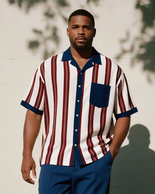 Big & Tall Blue Red Colorblock T-Shirt Pants Set for big men view 2