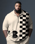 Big & Tall Colorblock Plaid Polo Pants Set for big men view 2