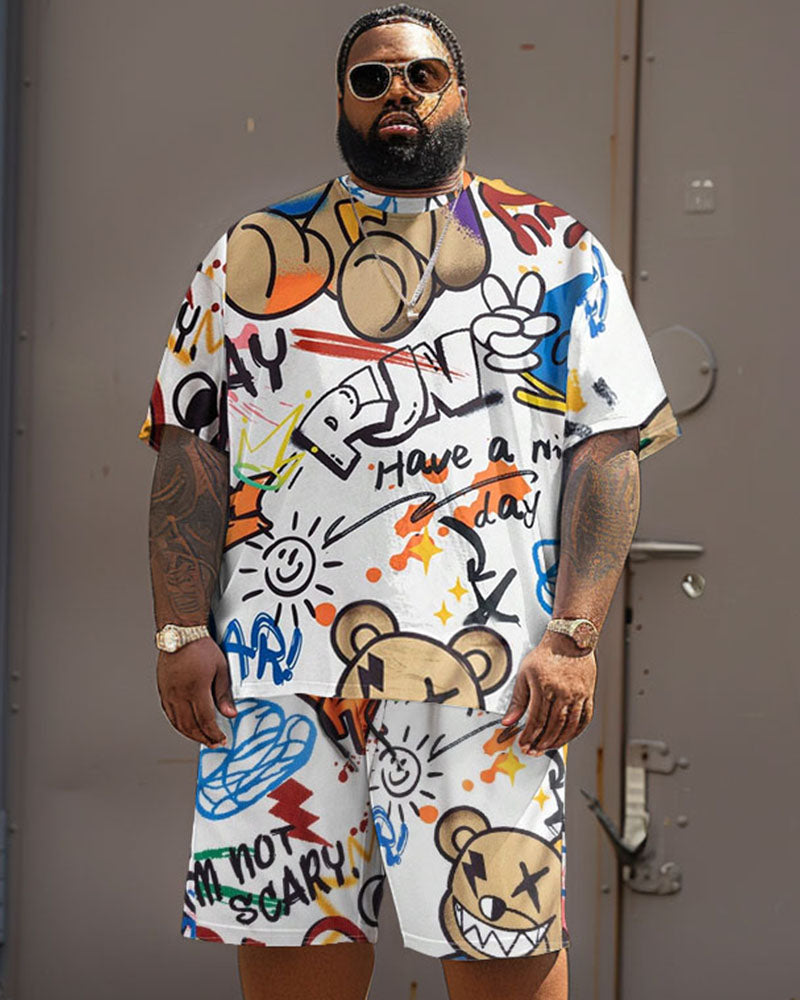 Big & Tall Graphic Graffiti T-Shirt Shorts Set for big men view 1