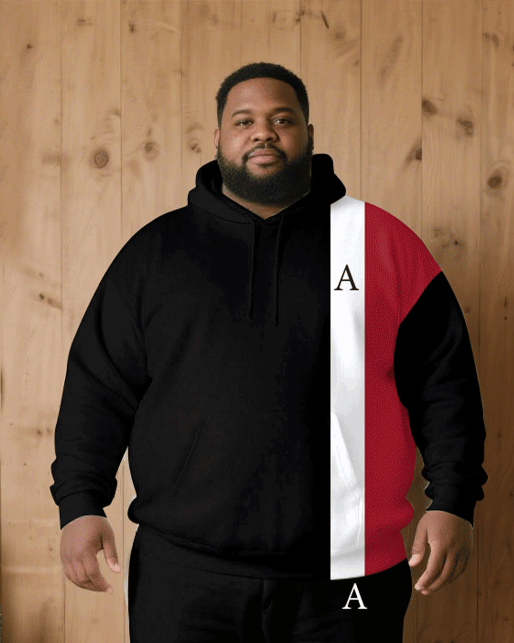 Big & Tall Black White Hoodie Sweatpants Set for big men view 2