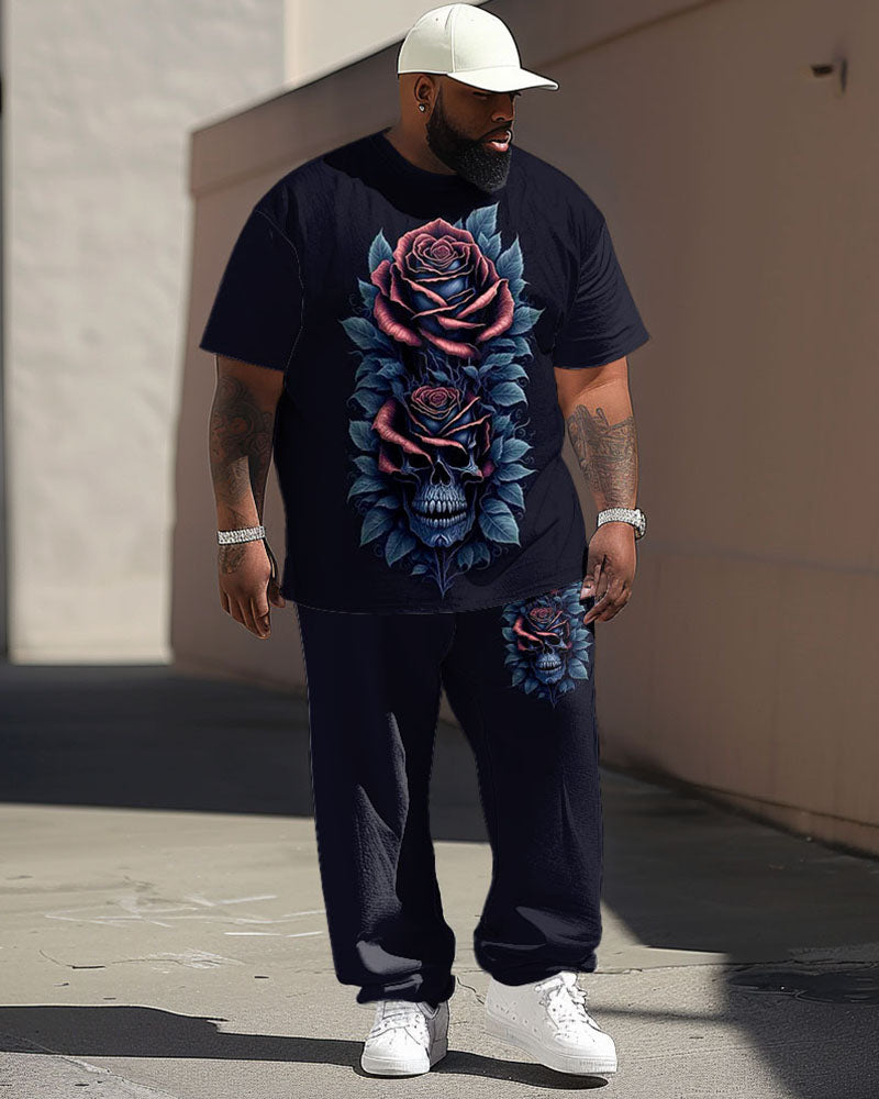 Big & Tall Graphic Streetwear Skull T-Shirt Pants Set for big men view 1
