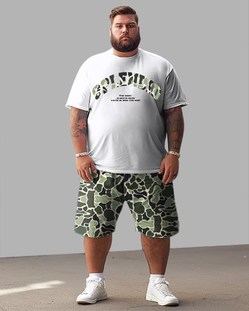 Big & Tall Graphic Camouflage T-Shirt Shorts Set for big men view 1