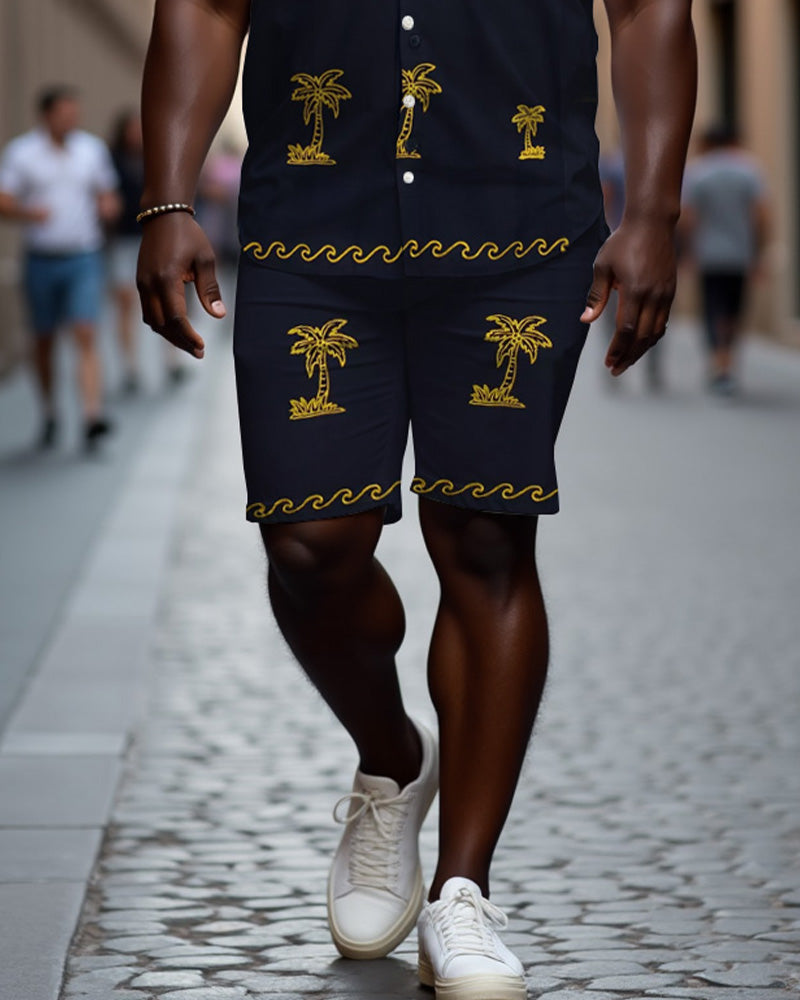 Big & Tall Black Hawaiian T-Shirt Shorts Set for big men view 4