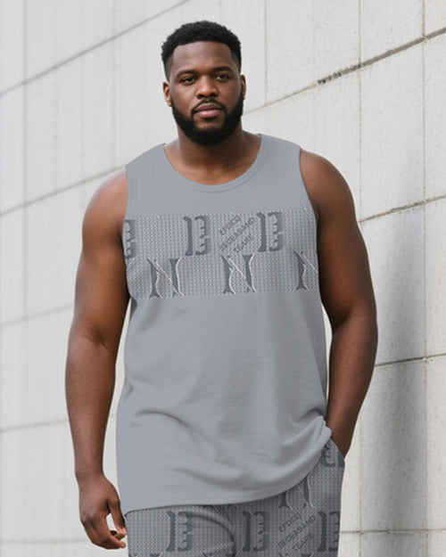 Big & Tall Gray Geometric Graphic Vest Pants Set for big men view 2