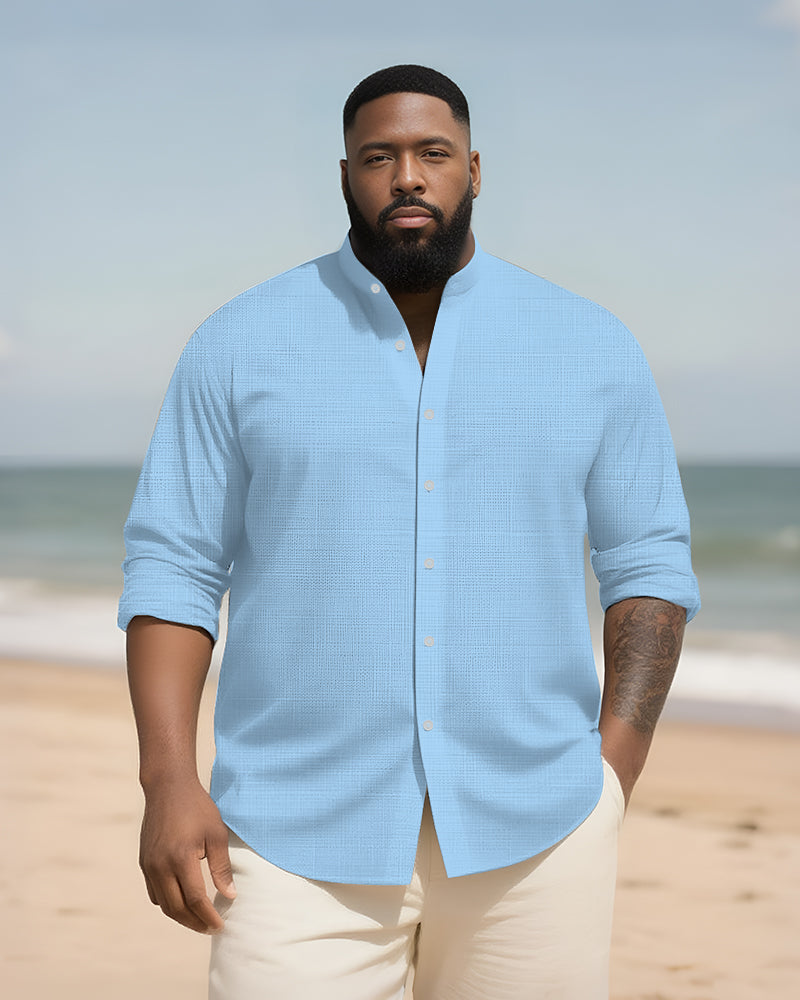 Big & Tall Solid Color Patchwork Long Sleeve Shirt for big men view 3