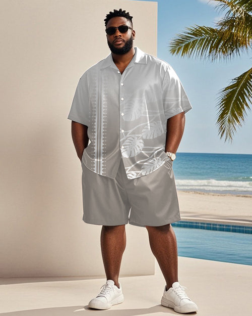 Big & Tall Gray Hawaiian Gradient T-Shirt Shorts Set for big men view 1