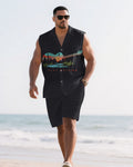 Big & Tall Black Hawaiian Graphic T-Shirt Shorts Set for big men view 1