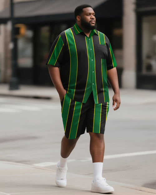 Big & Tall Black Green Colorblock T-Shirt Shorts Set for big men view 1