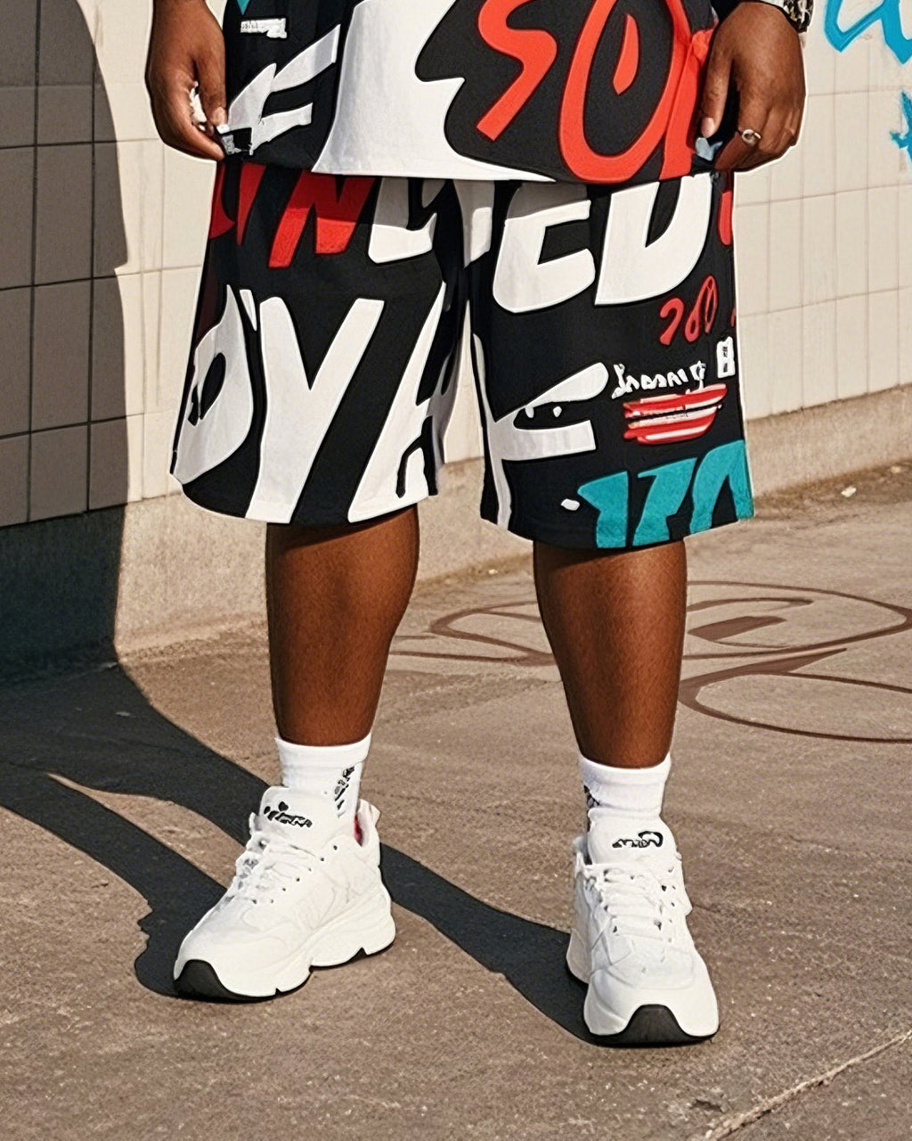 Big & Tall Graffiti T-Shirt Shorts Set for big men view 3