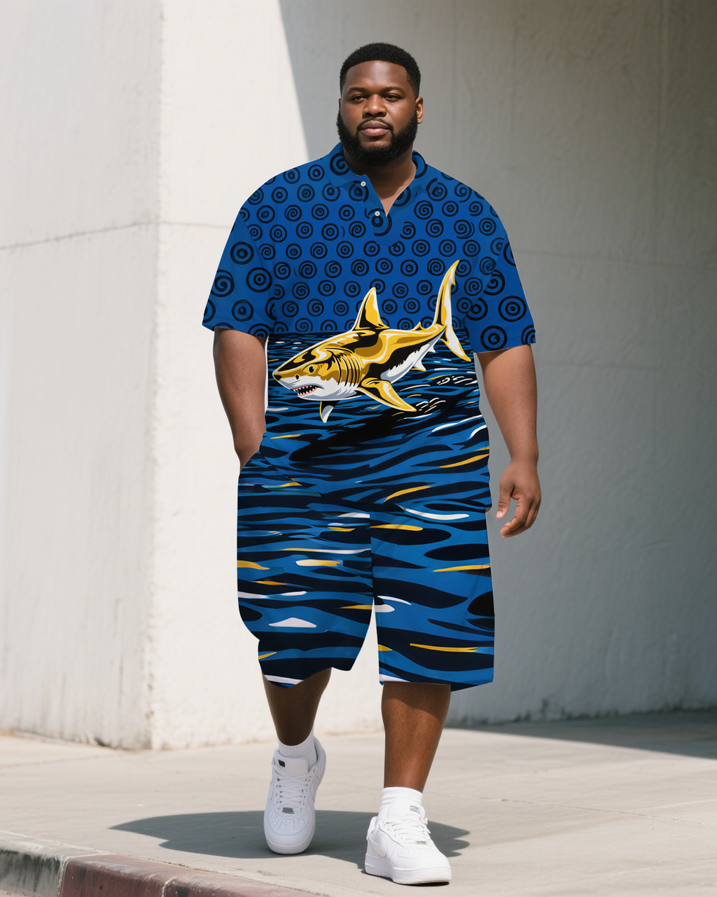 Big & Tall Graffiti Streetwear Polo Shorts Set for big men view 1