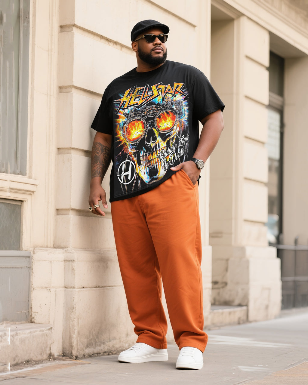 Big & Tall Streetwear Skull T-Shirt Pants Set for big men view 1