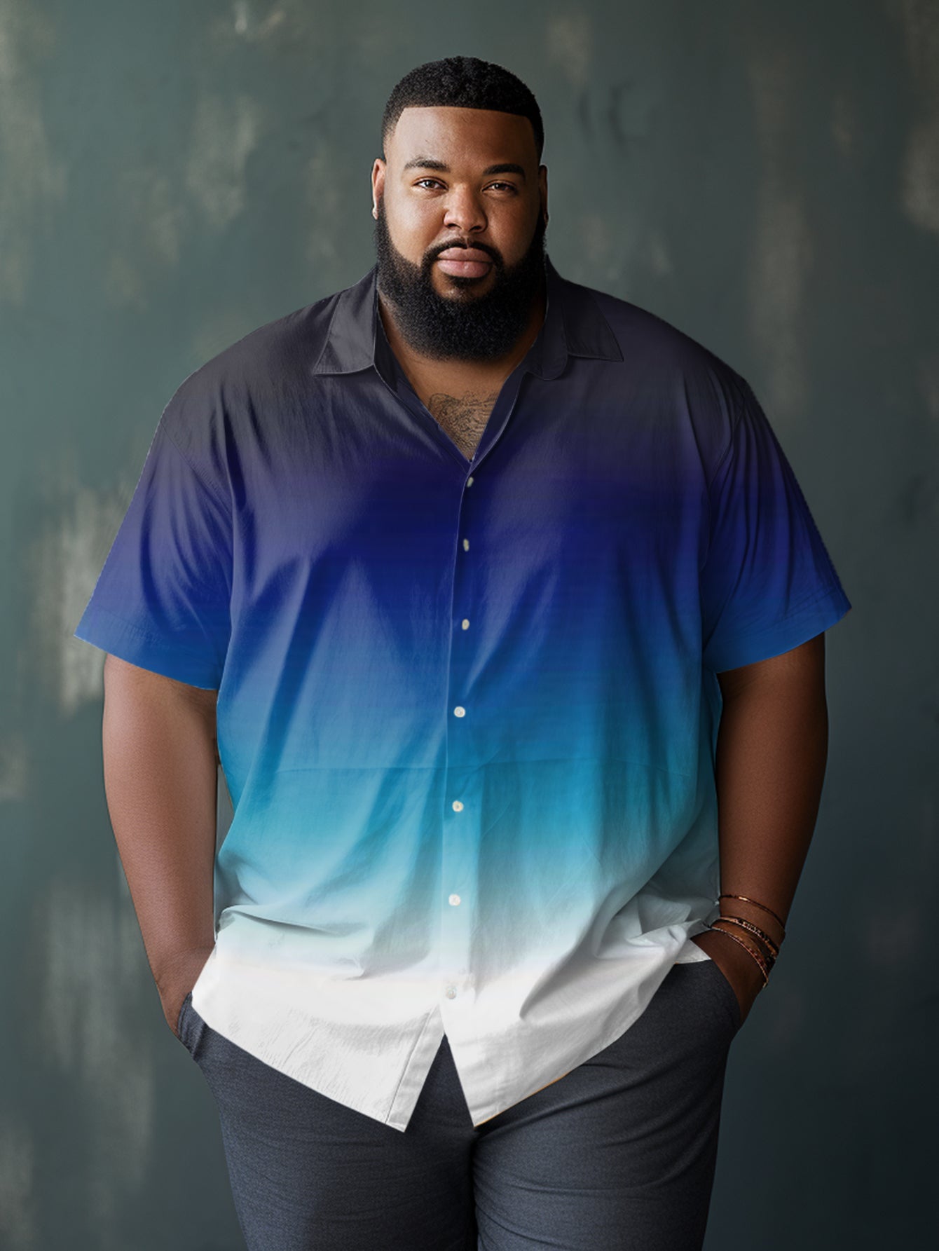 Big & Tall Blue Gradient Short Sleeve Shirt for big men