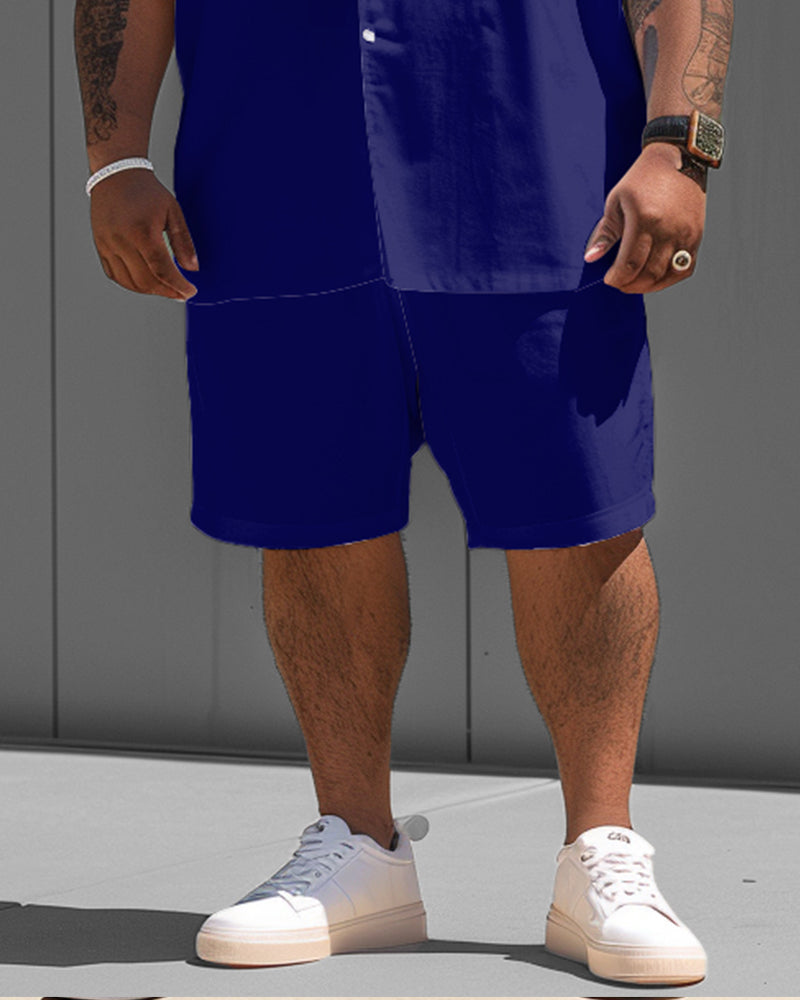 Big & Tall Blue Solid Color T-Shirt Shorts Set for big men view 3