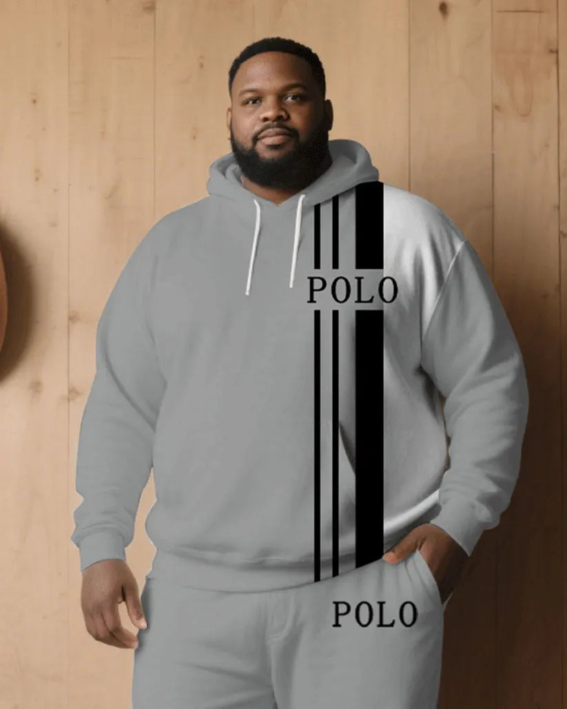 Big & Tall Black White Hoodie Sweatpants Set for big men view 2
