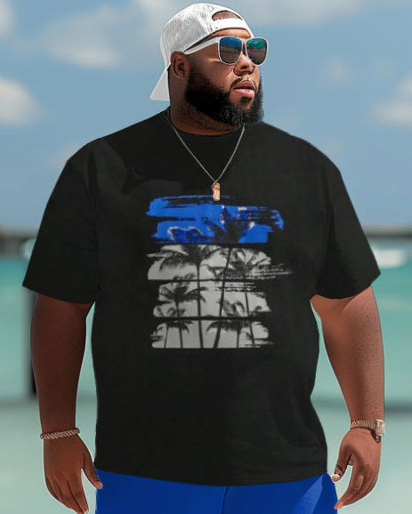 Big & Tall Hawaiian Graphic T-Shirt Shorts Set for big men view 3