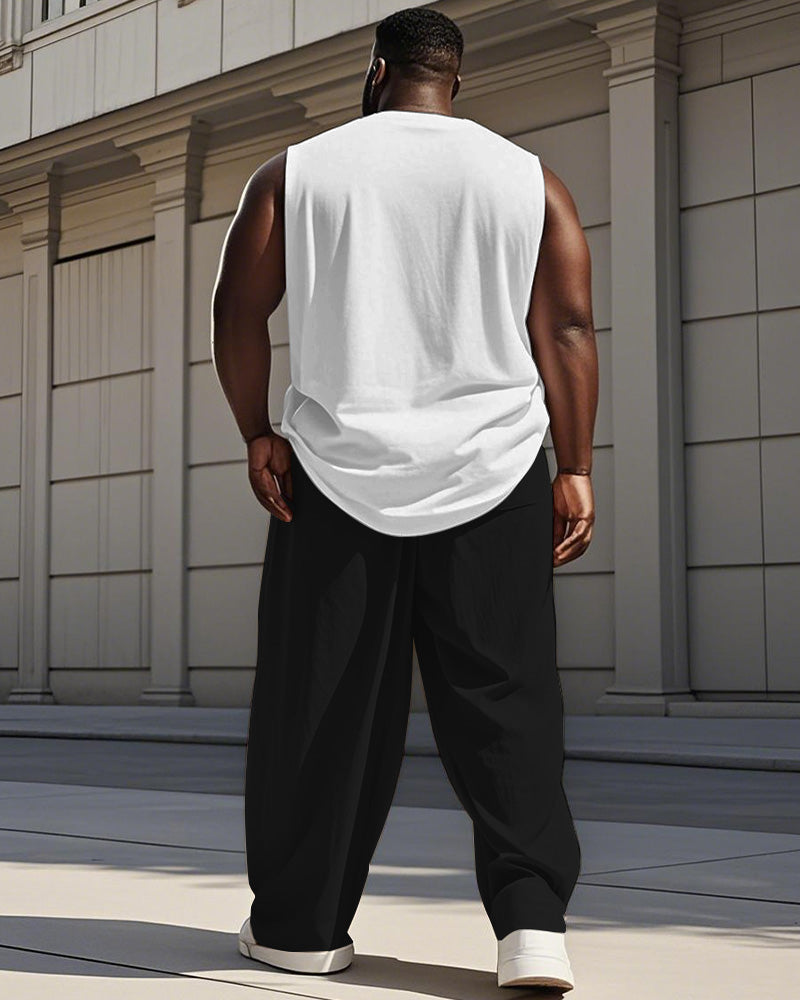 Big & Tall Black White Graphic Vest Pants Set for big men view 4