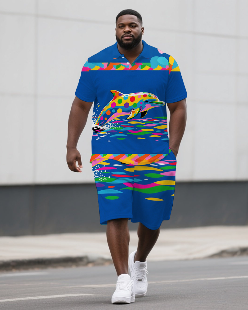 Big & Tall Geometric Polo Shorts Set for big men view 1