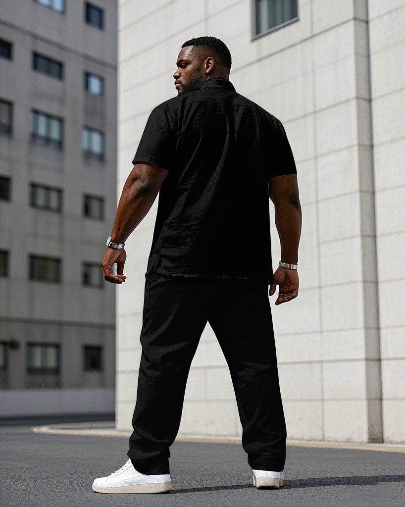 Big & Tall Black Yellow T-Shirt Pants Set for big men view 4
