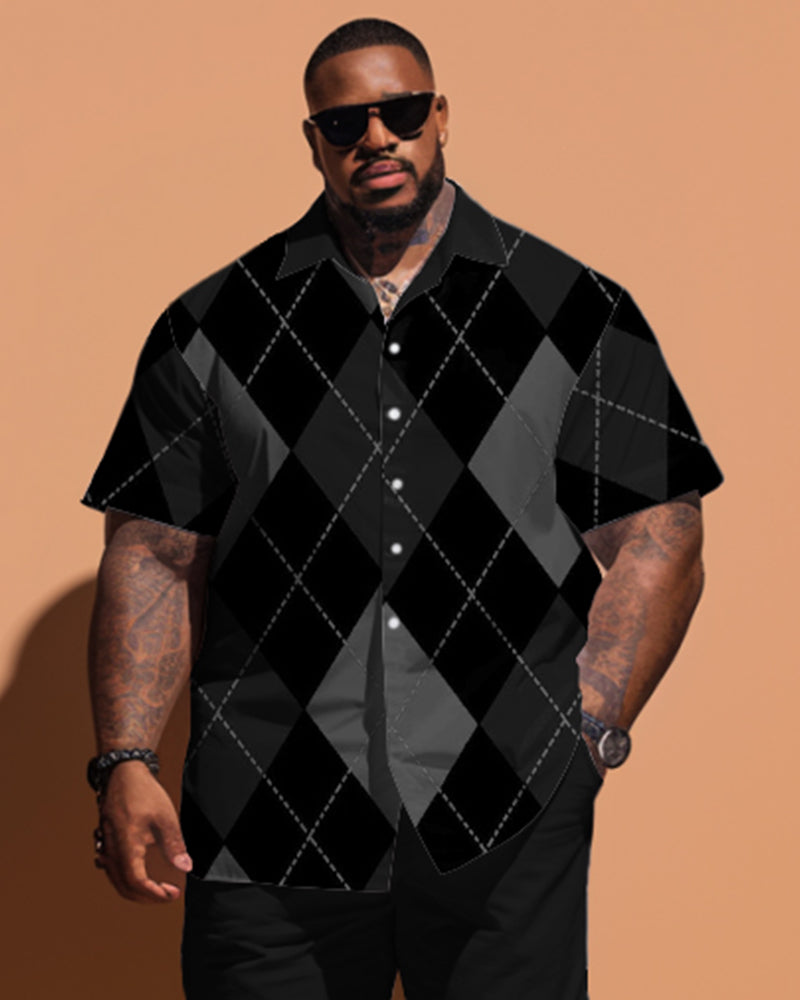 Big & Tall Plaid T-Shirt Shorts Set for big men view 2