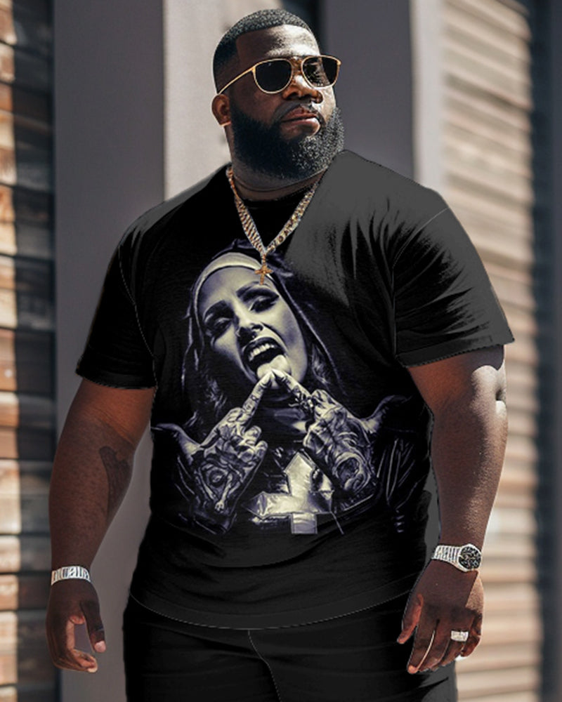 Big & Tall Graphic Streetwear Vintage Two-piece Set for big men view 2
