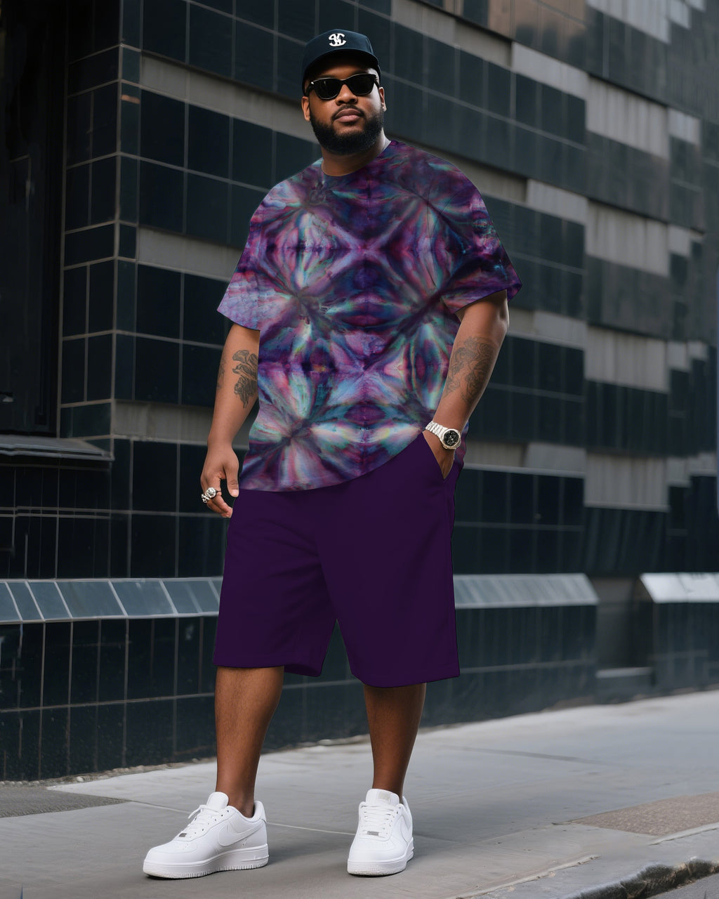 Big & Tall Colorblock Gradient T-Shirt Shorts Set for big men view 1