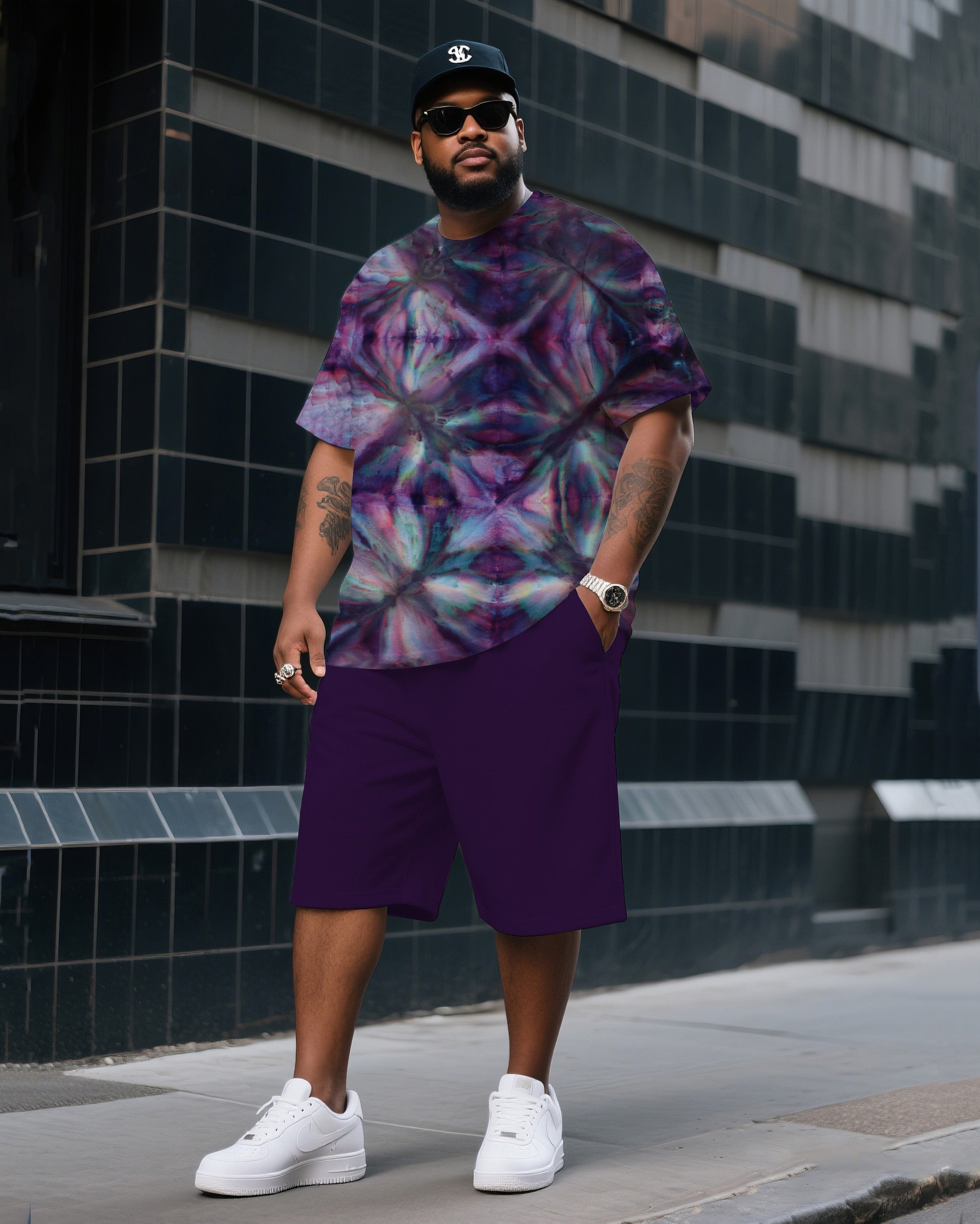 Big & Tall Colorblock Gradient T-Shirt Shorts Set for big men view 1