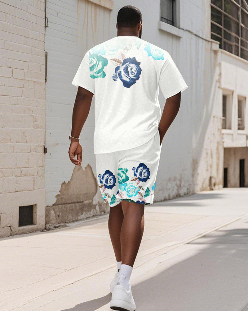 Big & Tall White Graphic Graffiti T-Shirt Shorts Set for big men view 4