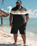 Big & Tall Khaki Striped Graphic T-Shirt Shorts Set for big men view 1