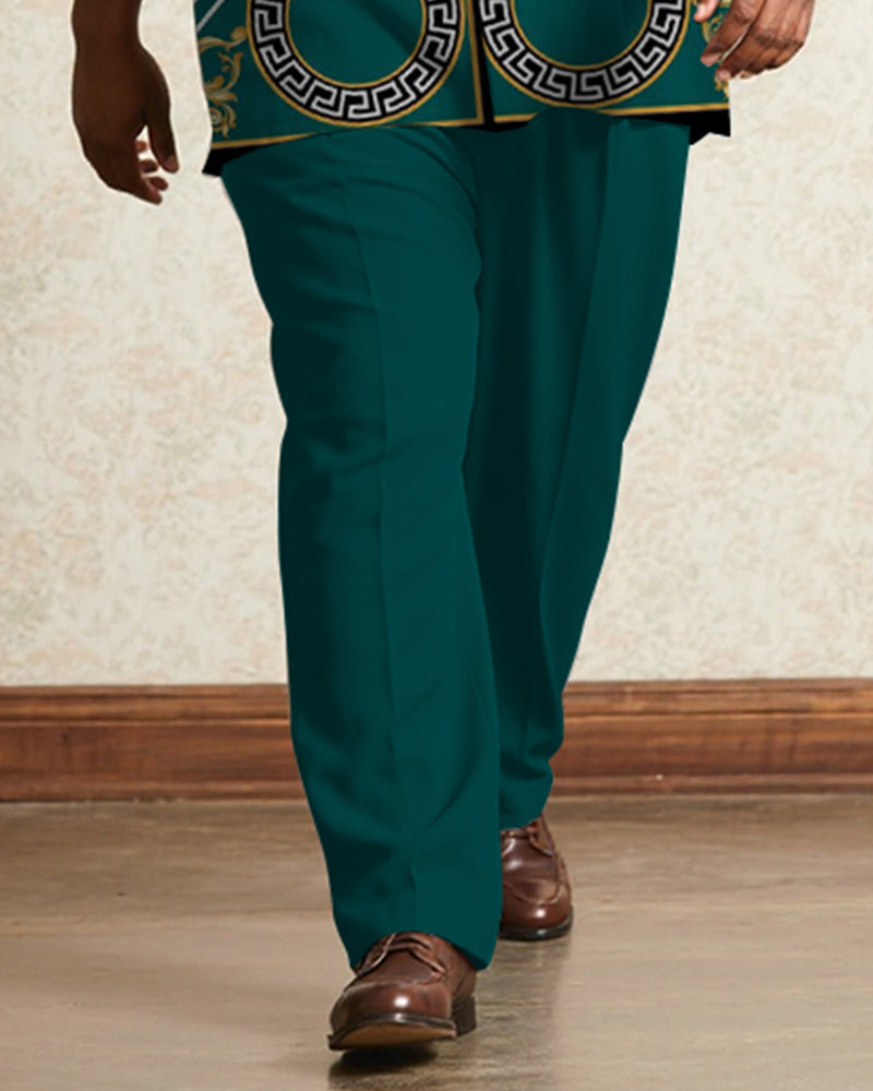 Big & Tall Green Business Casual T-Shirt Pants Set for big men view 3